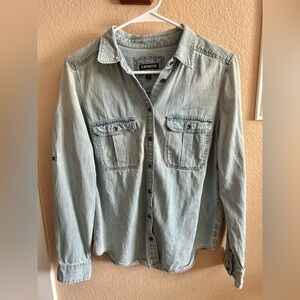 EXPRESS light blue denim button down shirt